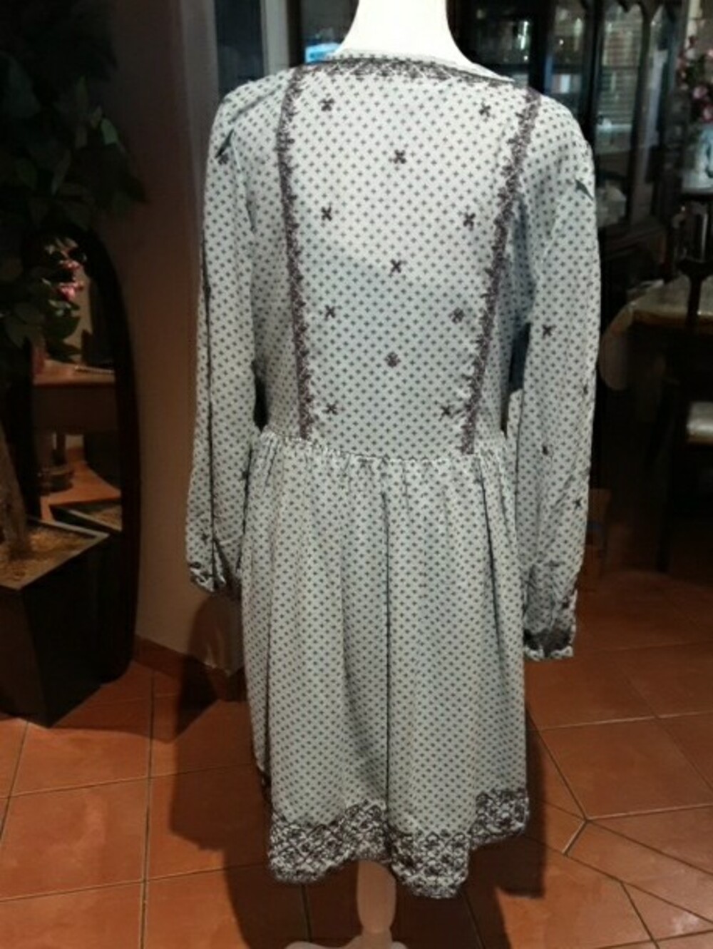 Boho Tie-Neck Long Sleeve Midi Dress in Light Blue - Picture 5 of 9